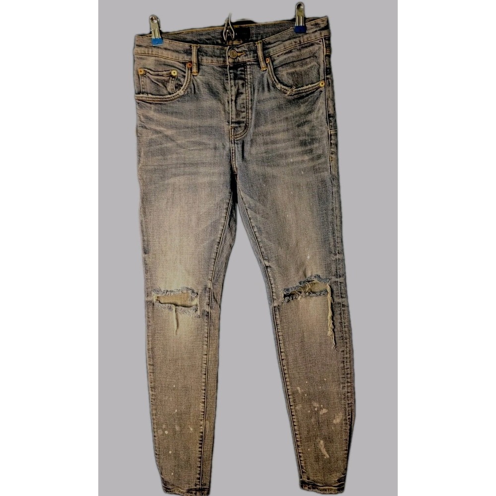 Purple Brand Ripped Torn Jeans Style P001 Button Front Size 33 Thashed by Design